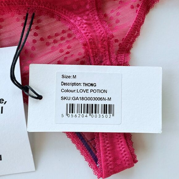 NWT Les Girls Les Boys Triangle Lace Thong in Love Potion Dark Pink Size Medium - Picture 5 of 7
